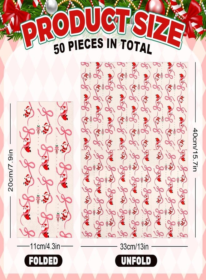 وولاين مجموعة مناديل ورقية من والين، ٥٠ قطعة، مزينة بفيونكة عيد الميلاد، بتصميم سانتا كلوز الوردي، للاستخدام مرة واحدة، مثالية للعشاء، ولحفلات العشاء، ولحفلات استقبال المولود الجديد، ولتزيين طاولة الطعام. - Image 2